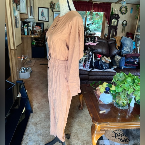 ASOS Design textured button front jumper in camel jumpsuit. - Picture 16 of 16